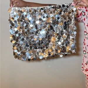 Fashion Nova Silver Sequin Skirt
